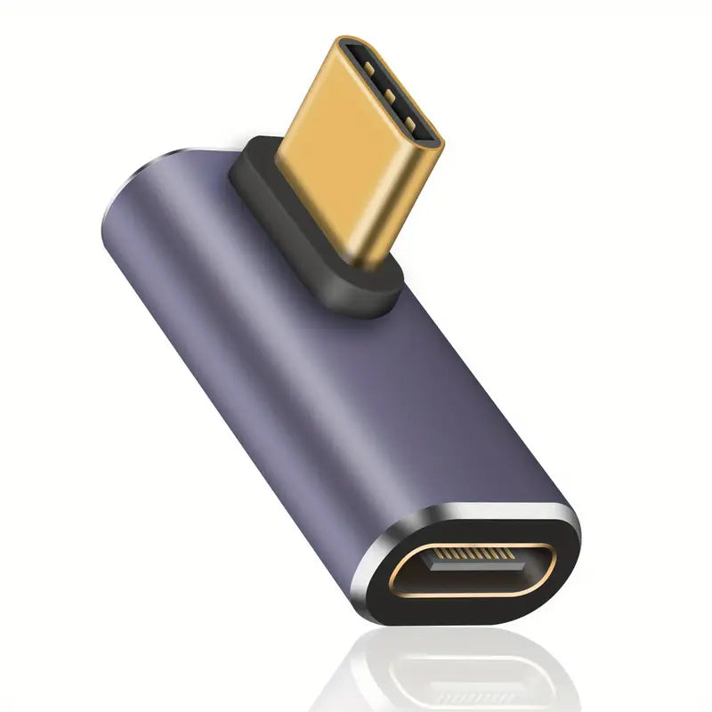 Low-profile angled USB-C adapter installed in under-desk MacBook mount for clutter-free cable management